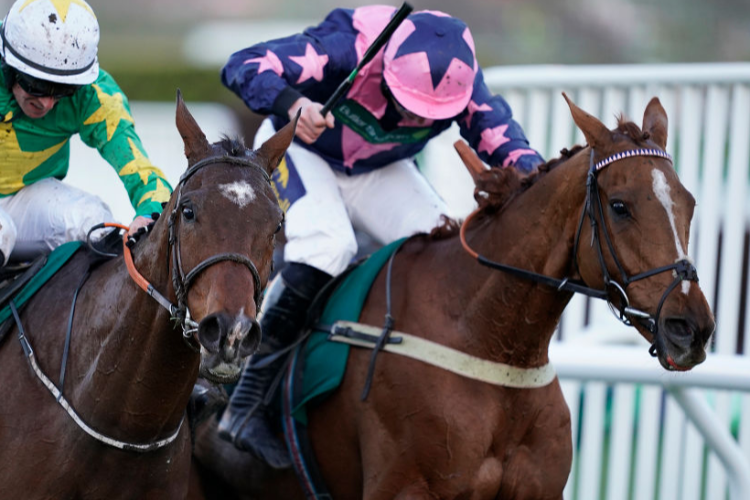 LE BREUIL winning the National Hunt Challenge Cup Amateur Riders' Novices' Chase in Cheltenham, England.