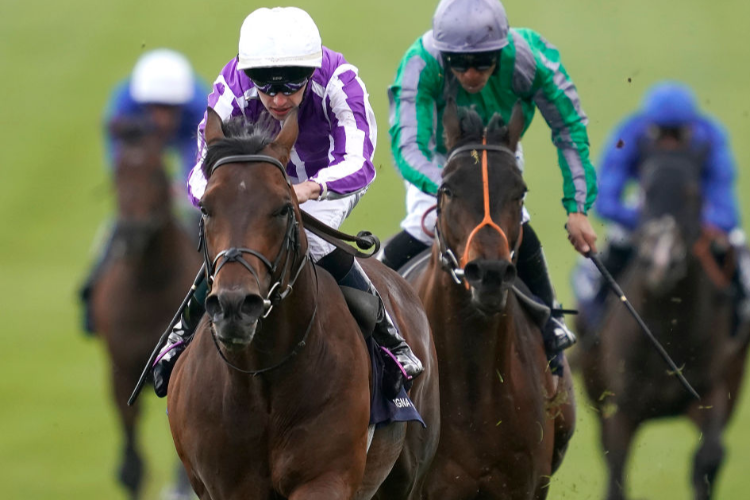 MAGNA GRECIA winning the Qipco 2000 Guineas Stakes (Group 1) during the QIPCO Guineas Festival at Newmarket in Newmarket, England.