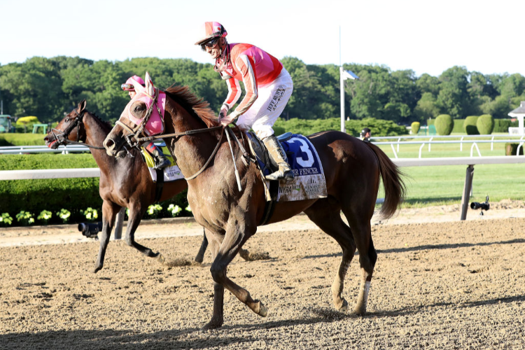 MASTER FENCER heads back after finishing fifth in the Belmont Stakes at Belmont Park in Elmont, New York.