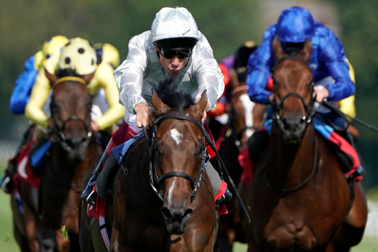 PALACE PIER winning the Betway British EBF Maiden Stakes (Plus 10) at Sandown Park in Esher, England.