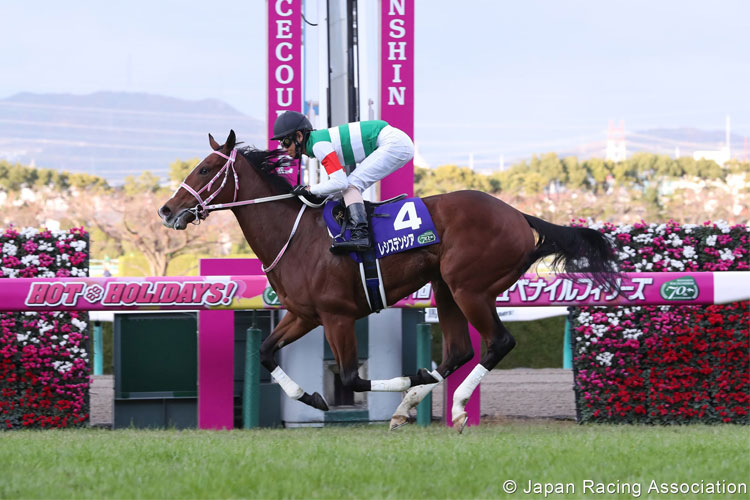 RESISTENCIA winning the Hanshin Juvenile Fillies in Hanshin, Japan.