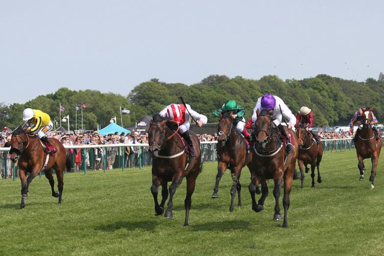 Sands Of Mali winning the Armstrong Aggregates Sandy Lane Stakes in 2018