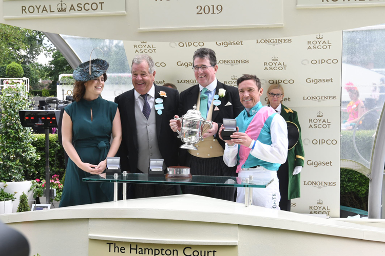 Trophy Presentation by HRH Princess Eugenie after Sangarius wins The Hampton Court Stakes