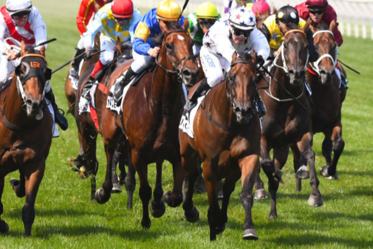 SUNLIGHT winning the Seppelt Wines Newmarket Hcp during Melbourne Racing at Flemington in Melbourne, Australia.