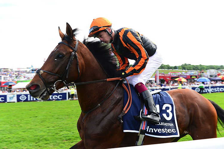 Telecaster running in the Investec Derby Stakes (Group 1)
