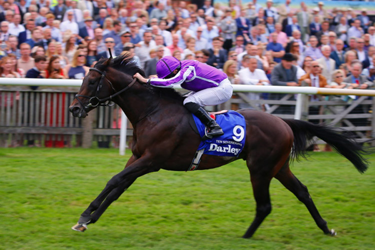 Ten Sovereigns winning the Darley July Cup Stakes (Group 1)