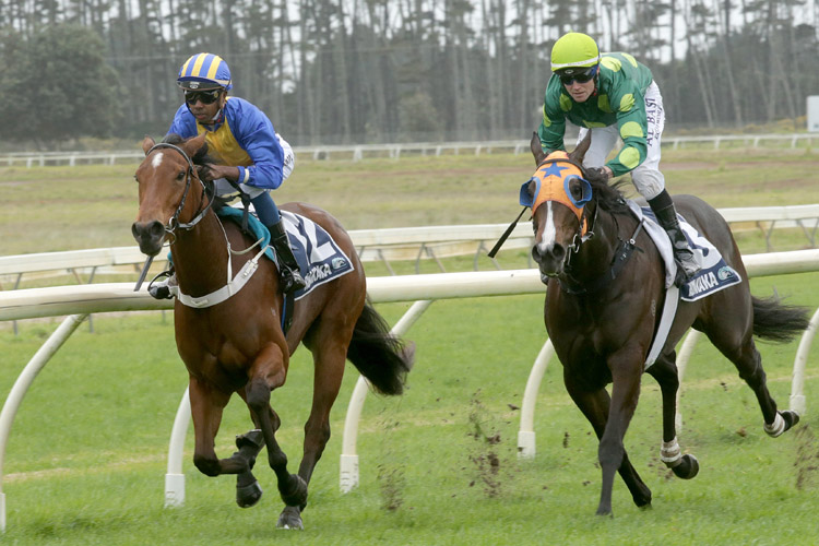 Tumbleweed (inner) completes an all-the-way victory at Ruakaka
