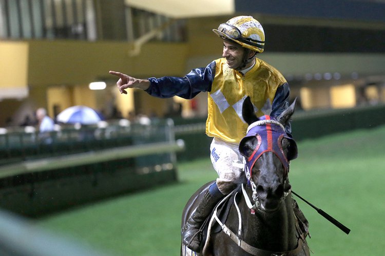 Joao Moreira celebrates Waldorf's remarkable win in the finale.