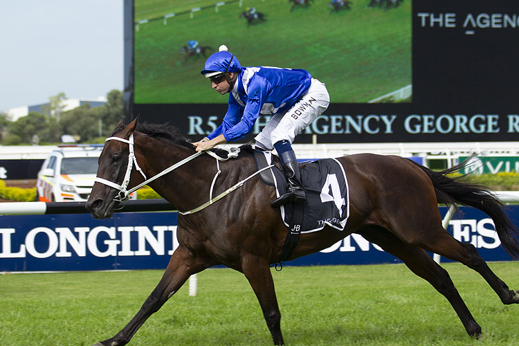 Winx winning the The Agency George Ryder Stakes