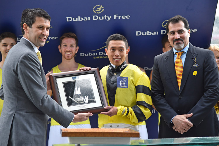 A jubilant Vincent Ho following his Shergar Cup Mile success.