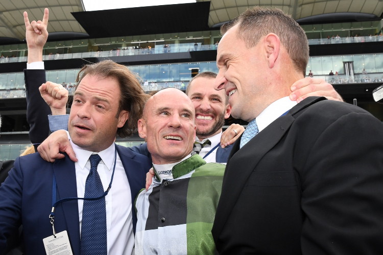 JTom Magnier, jockey Glen Boss and trainer Chris Waller after winning The Everest