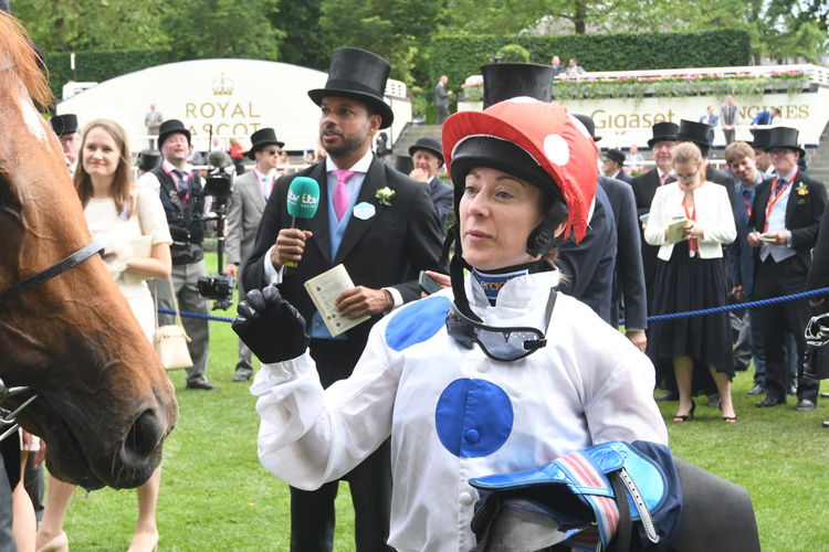 Hayley Turner after winning the Sandringham Stakes on Thanks Be.