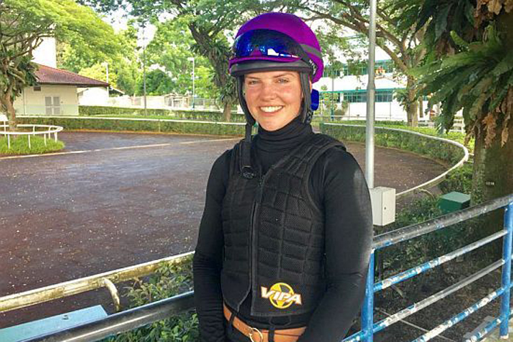 Adelaide apprentice jockey Raquel Clark is seen here at her first Kranji trials on Tuesday morning.