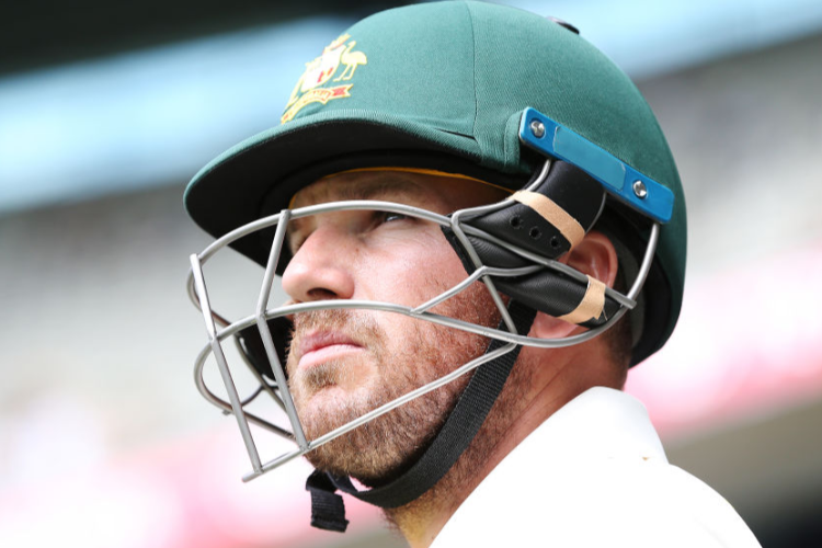 AARON FINCH of Australia looks ahead during the Third Test match in the series between Australia and India at MCG in Melbourne, Australia.