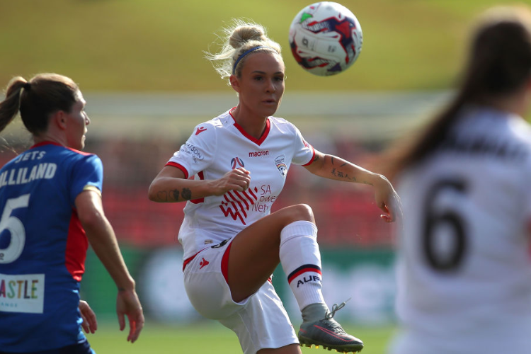 ADRIANA JONES of Adelaide controls the ball during the W-League match between the Newcastle Jets and Adelaide United at McDonald Jones Stadium in Newcastle, Australia. ADRIANA JONES of Adelaide controls the ball during the W-League match between the Newcastle Jets and Adelaide United at McDonald Jones Stadium in Newcastle, Australia.