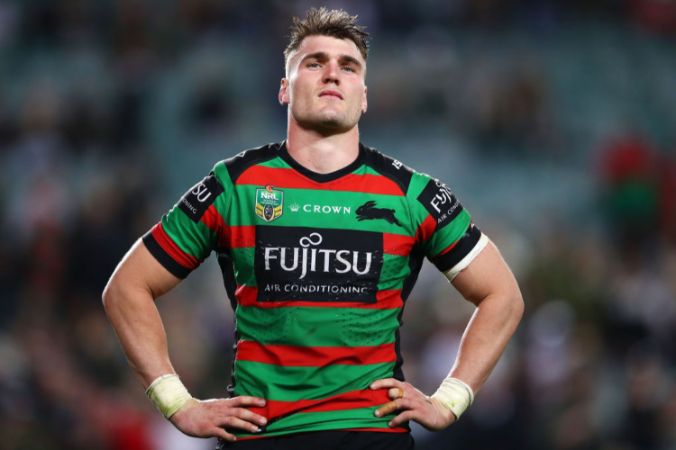 ANGUS CRICHTON of the Rabbitohs looks dejected after defeat during the NRL Preliminary Final match between the Sydney Roosters and the South Sydney Rabbitohs at Allianz Stadium in Sydney, Australia.