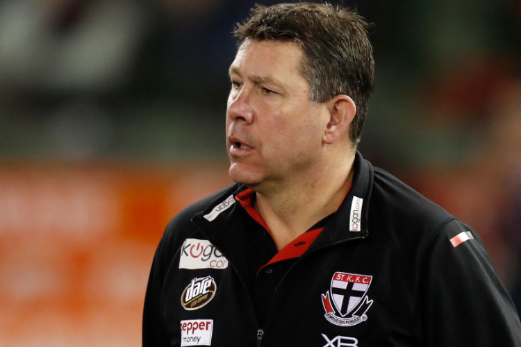 BRETT RATTEN, Interim Senior Coach of the Saints looks on during the AFL match between the St Kilda Saints and the Melbourne Demons at Marvel Stadium in Melbourne, Australia.