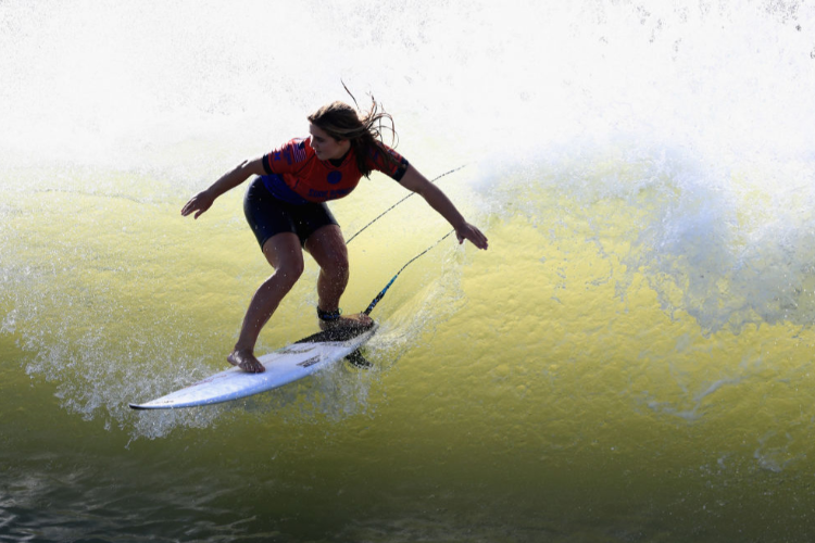 CAROLINE MARKS competes during the World Surf League Surf Ranch Pro in Lemoore, California.