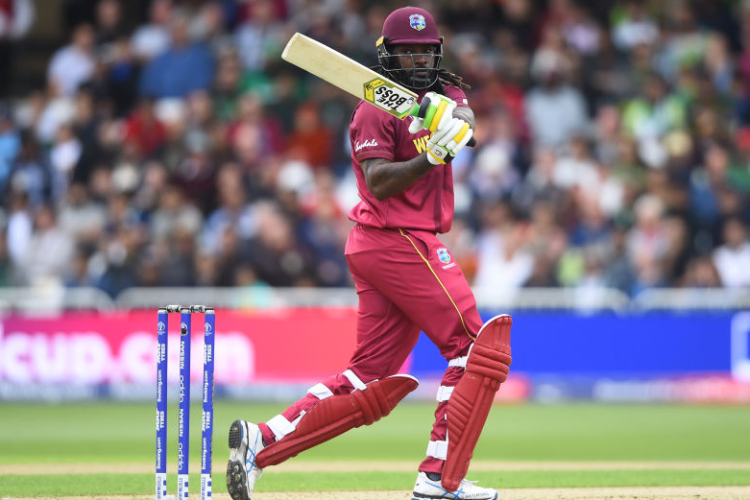 CHRIS GAYLE of West Indies batting during the Group Stage match of the ICC Cricket World Cup 2019 between West Indies and Pakistan at Trent Bridge in Nottingham, England.