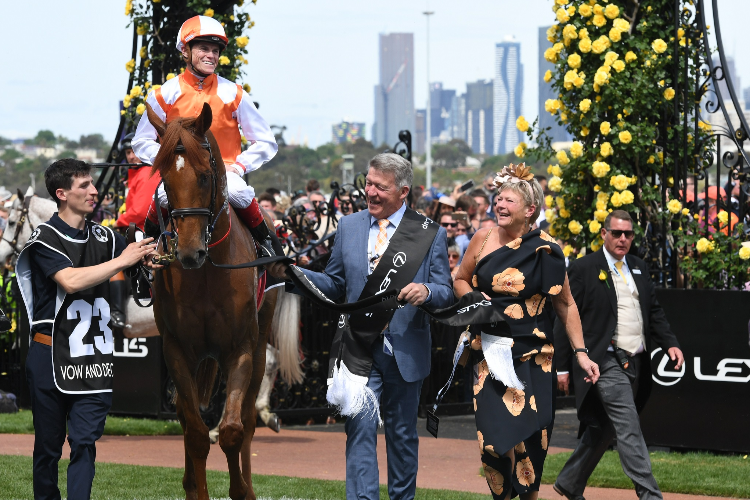 After winning the Lexus Melbourne Cup Craig williams with owner.