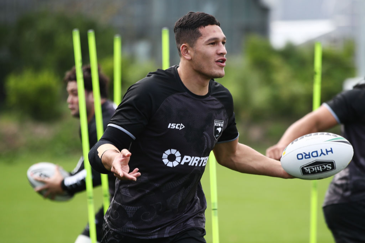 DALLIN WATENE-ZELEZNIAK runs through drills during a New Zealand Kiwis training session at Mt Smart Stadium in Auckland, New Zealand.