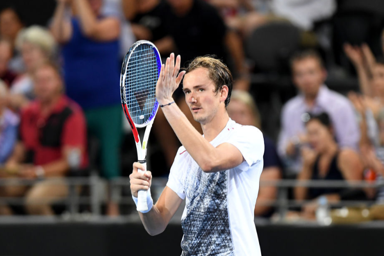 DANIIL MEDVEDEV of Russia celebrates victory after his match during the Brisbane International at Pat Rafter Arena in Brisbane, Australia.