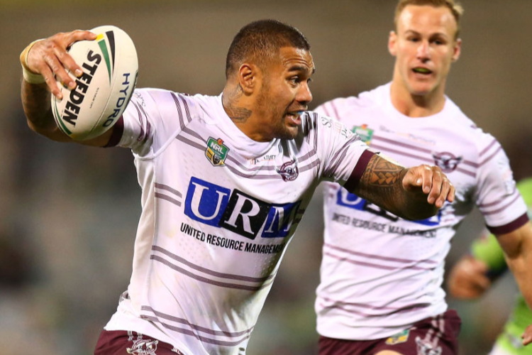 FRANK WINTERSTEIN of the Eagles runs the ball during the NRL match between the Canberra Raiders and the Manly Sea Eagles at GIO Stadium in Canberra, Australia.