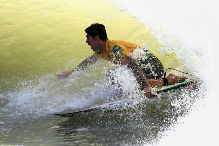 GABRIEL MEDINA of Brazil competes during the men's final round of the World Surf League Surf Ranch Pro in Lemoore, California.