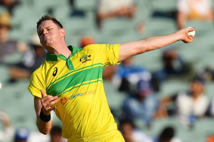 JASON BEHRENDORFF of Australia bowls during game two of the One Day International series between Australia and India at Adelaide Oval in Adelaide, Australia.