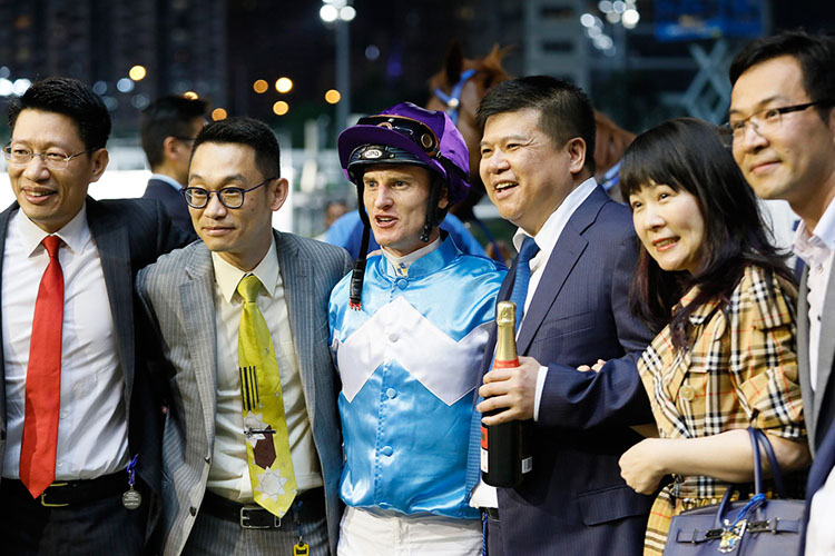 Jimmy Ting and Zac Purton celebrate with connections. Jimmy Ting and Zac Purton celebrate with connections.