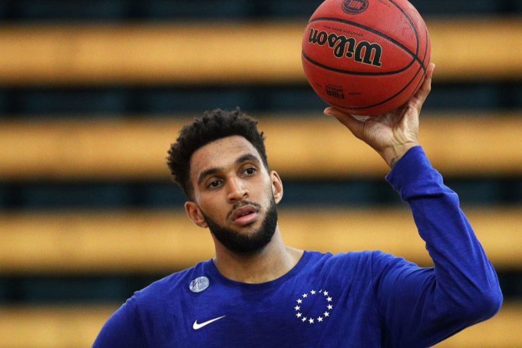 JONAH BOLDEN of the Philadelphia 76ers looks on during a training session with Melbourne United at Melbourne Sports & Aquatic Centre in Melbourne, Australia.