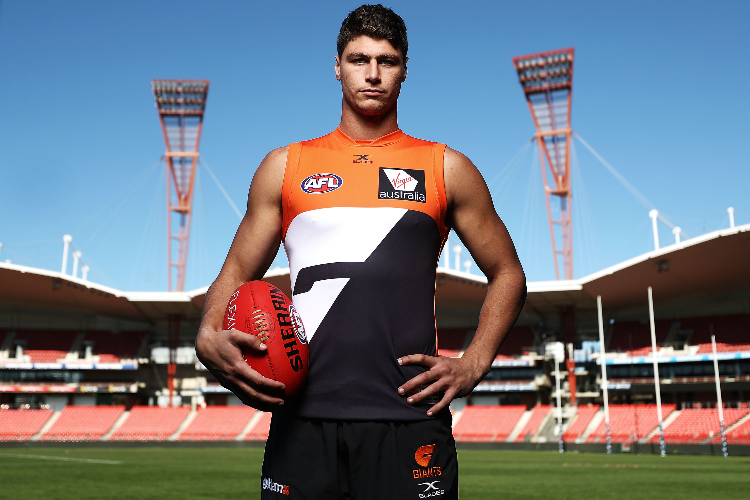 JONATHON PATTON of the Giants poses during a Greater Western Sydney Giants AFL portrait session at Spotless Stadium in Sydney, Australia.