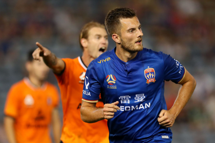 KAINE SHEPPARD of Newcastle Jets during the A-League match between the Newcastle Jets and the Brisbane Roar at McDonald Jones Stadium in Newcastle, Australia.