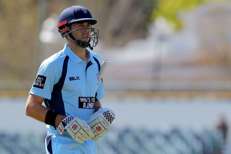 KURTIS PATTERSON of NSW walks off the ground after his wicket during the JLT Cup match between South Australia and New South Wales in Perth, Australia. KURTIS PATTERSON of NSW walks off the ground after his wicket during the JLT Cup match between South Australia and New South Wales in Perth, Australia.