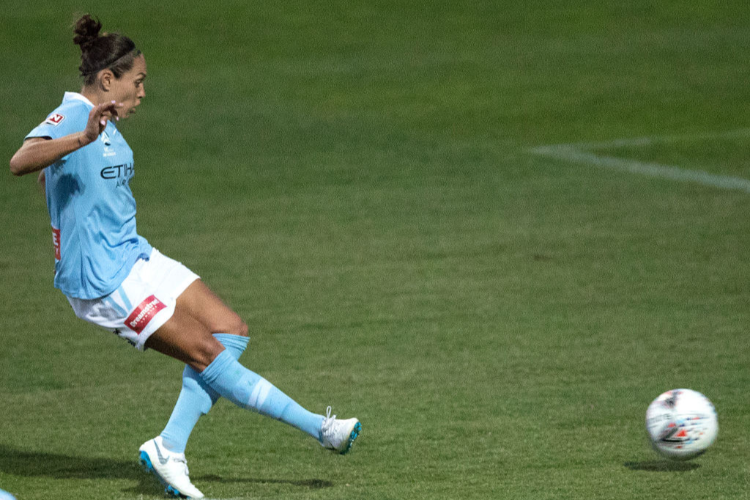 KYAH SIMON of Melbourne City shoots for goal during the W-League match between Melbourne City and Adelaide United at C.B. Smith Reserve in Melbourne, Australia.