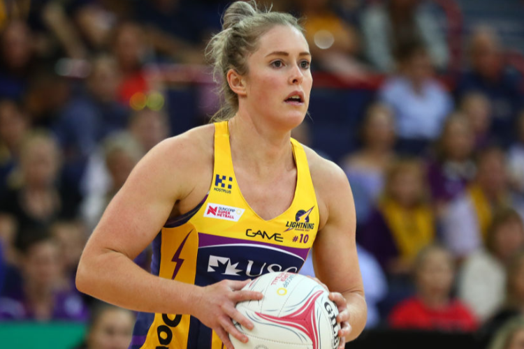 LAURA SCHERIAN of the Lightning passes during the Super Netball match between the Sunshine Coast Lightning and the Queensland Firebirds at Brisbane Arena in Brisbane, Australia.