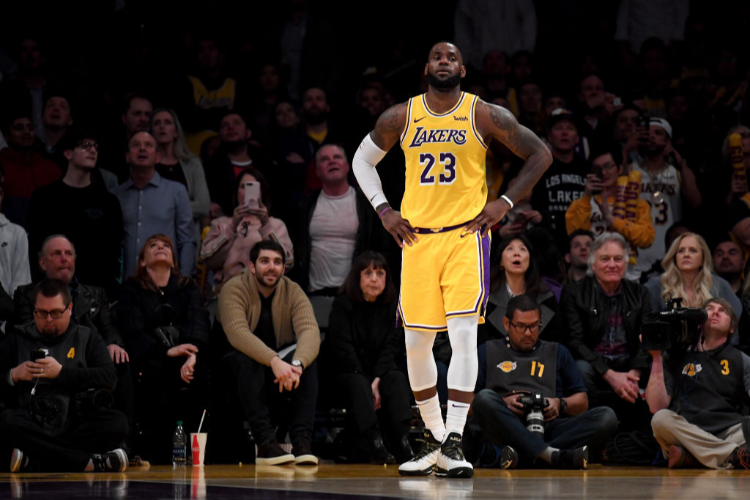 LEBRON JAMES #23 of the Los Angeles Lakers waits for the start of play during a 111-106 Lakers win over the Houston Rockets at Staples Center in Los Angeles, California. LEBRON JAMES #23 of the Los Angeles Lakers waits for the start of play during a 111-106 Lakers win over the Houston Rockets at Staples Center in Los Angeles, California.
