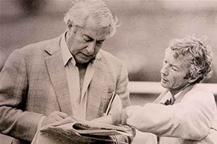 Lester Piggott (right) pictured with owner Charles St George in Newmarket.