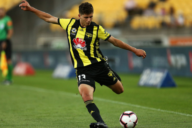 LIBERATO CACACE of the Phoenix in action during the A-League match between the Wellington Phoenix and the Central Coast Mariners at Westpac Stadium in Wellington, New Zealand.