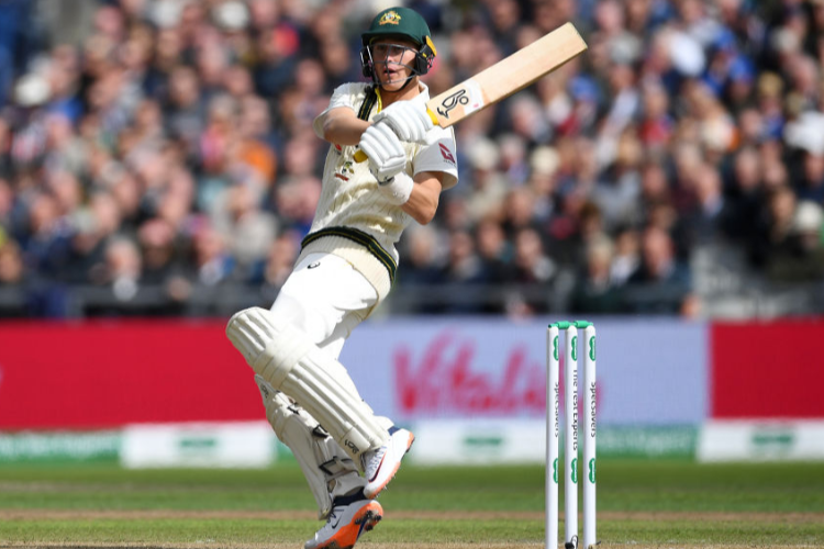 MARNUS LABUSCHAGNE of Australia during the Specsavers Ashes Test between England and Australia at Old Trafford in Manchester, England.