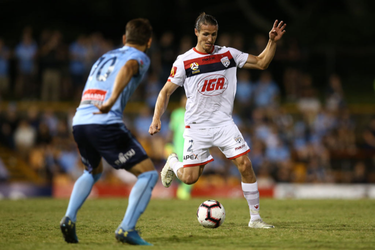 MICHAEL MARRONE of Adelaide United controls the ball during the round 21 A-League match between Sydney FC and Adelaide United at Leichhardt Oval in Sydney, Australia.