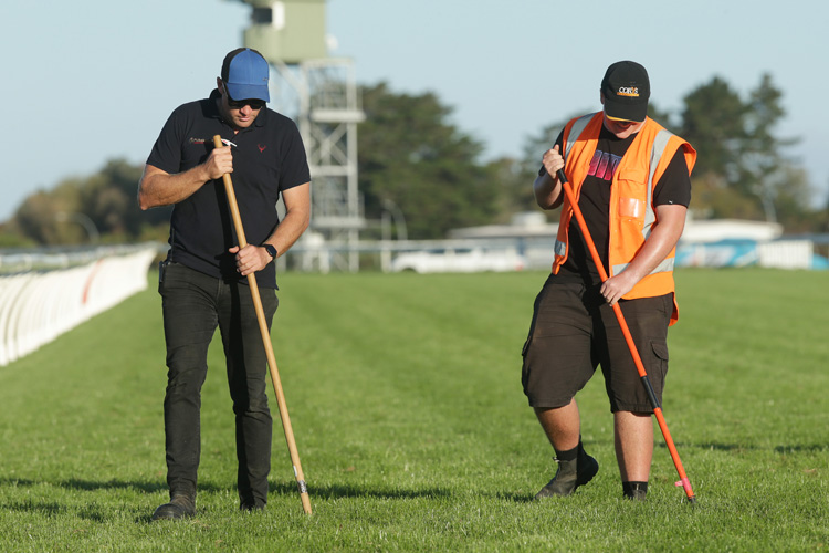 Pukekohe Park track manager Bryce Mildon (left) has been getting positive feedback about the South Auckland track.