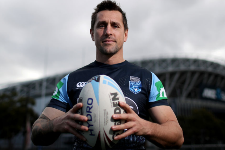 MITCHELL PEARCE of the Blues poses for a portrait following a New South Wales Blues State of Origin training session at the NSWRL Centre of Excellence in Sydney, Australia.
