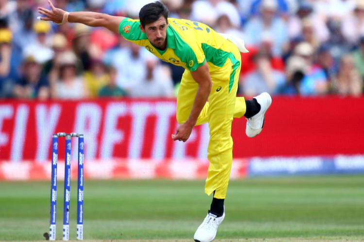 MITCHELL STARC of Australia bowls during the ICC Cricket World Cup between Afghanistan and Australia at Bristol County Ground in Bristol, England.