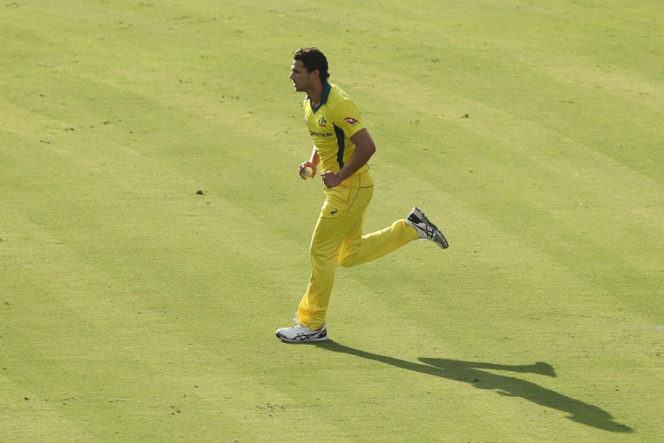 NATHAN COULTER-NILE of Australia bowls during the One Day International series between India and Australia at Vidarbha Cricket Association Ground in Nagpur, India.