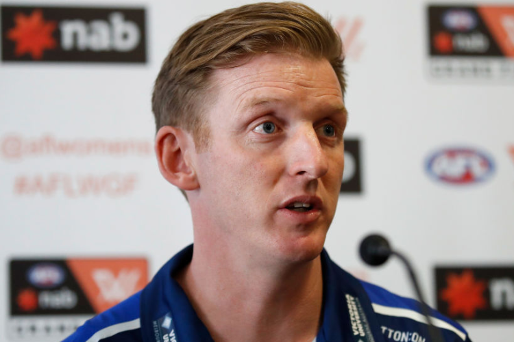 PAUL GROVES, Senior Coach of the Bulldogs speaks to the media during the AFLW Grand Final media opportunity at Ikon Park in Melbourne, Australia. PAUL GROVES, Senior Coach of the Bulldogs speaks to the media during the AFLW Grand Final media opportunity at Ikon Park in Melbourne, Australia.