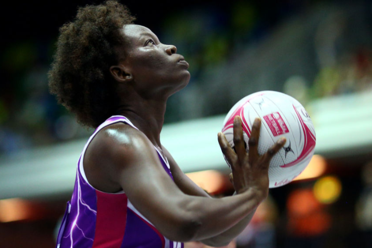 PEACE PROSCOVIA of Lightning in action during the Vitality Netball Superleague Grand Final between Loughborough Lightning and Wasps at Copper Box Arena in London, England.
