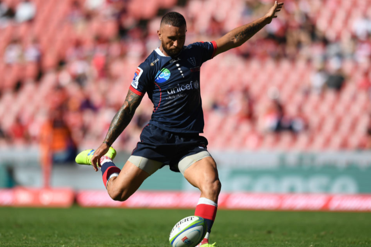 QUADE COOPER of Melbourne Rebels kicks during the Super Rugby match between Emirates Lions and Rebels at Emirates Airline Park in Johannesburg, South Africa.