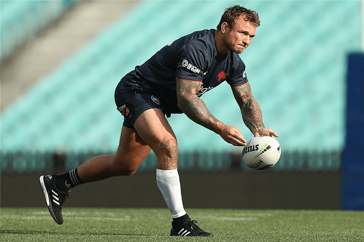 JAKE FRIEND of the Roosters passes during a Sydney Roosters NRL training session at the SCG in Sydney, Australia.