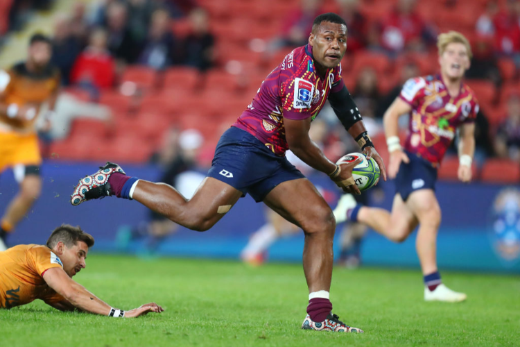 SAMU KEREVI of the Reds passes during the Super Rugby match between the Reds and the Jaguares at Suncorp Stadium in Brisbane, Australia.